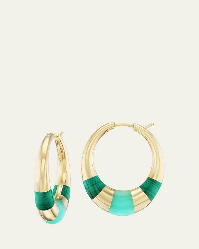 Inlay Tri Hoop Earrings in 18K Yellow Gold